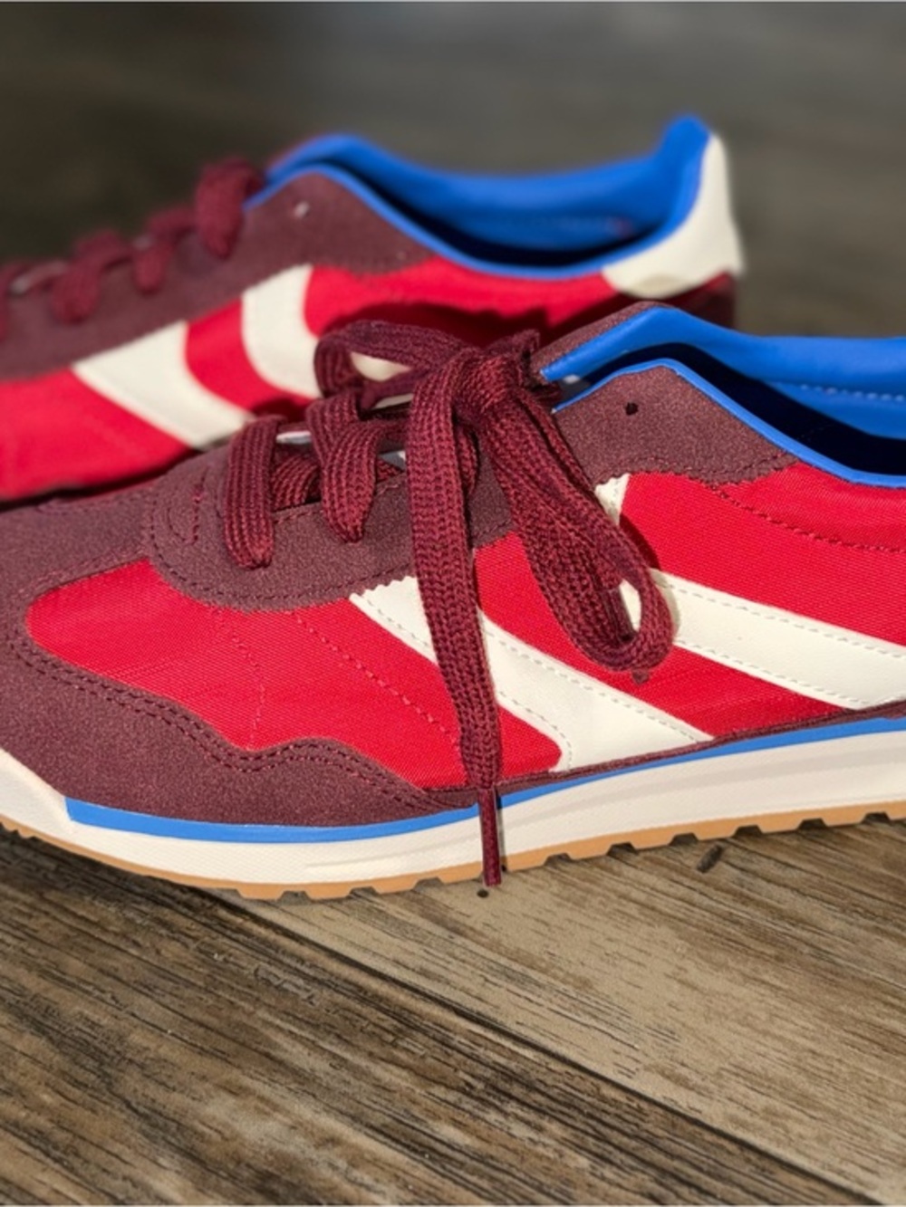Kids Burgundy & Red Athletic Sneakers with White Stripe
